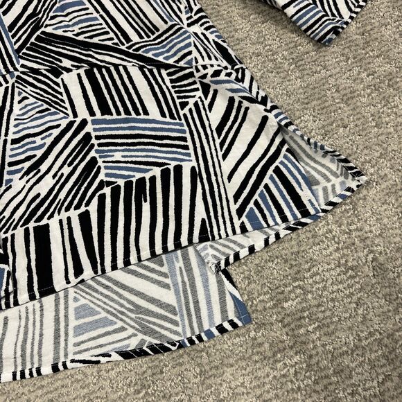 Ali Miles Top Shirt Womens Large Blue White Black Tunic 3/4 Sleeves Asymmetric - Picture 4 of 11